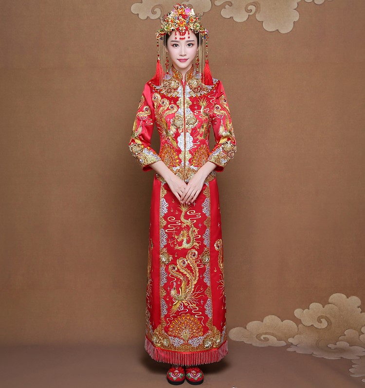 龙凤褂新娘礼服,唯美刺绣中式礼服