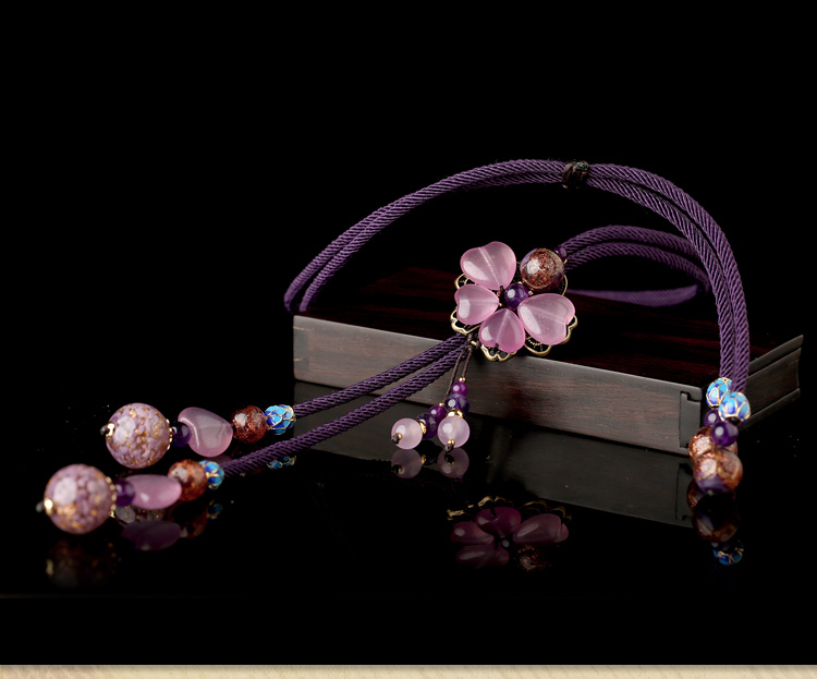 紫色复古花朵毛衣链项链