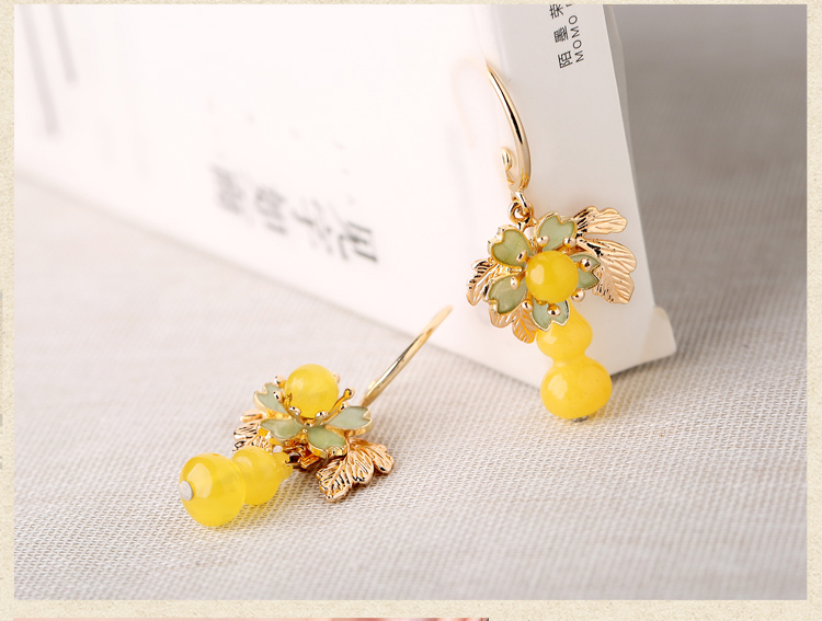 中国风黄色葫芦耳坠耳环,复古气质耳环