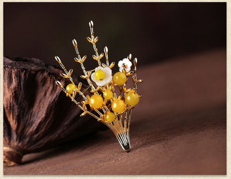 黄玛瑙中国风气质胸针，唯美清新复古胸花