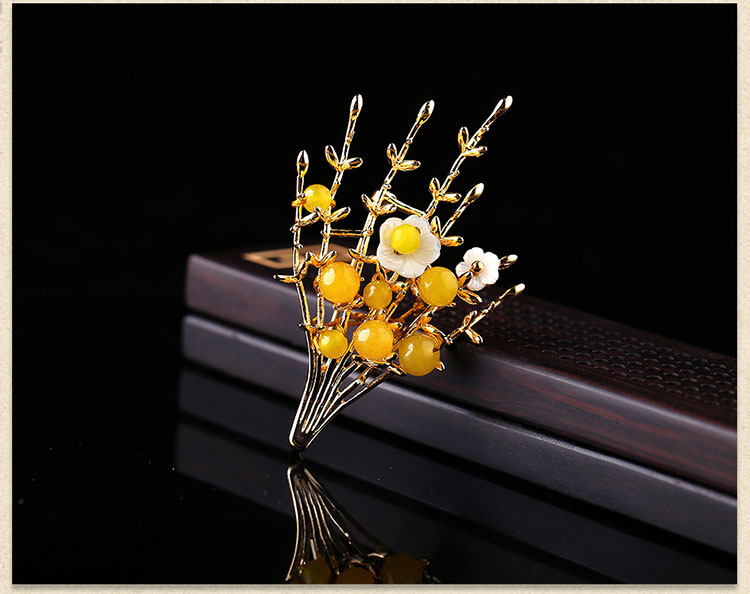 黄玛瑙中国风气质胸针，唯美清新复古胸花