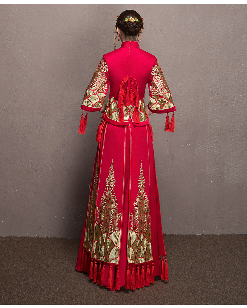 金丝刺绣中式礼服，唯美中国风新娘礼服