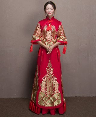 金丝刺绣中式礼服，唯美中国风新娘礼服