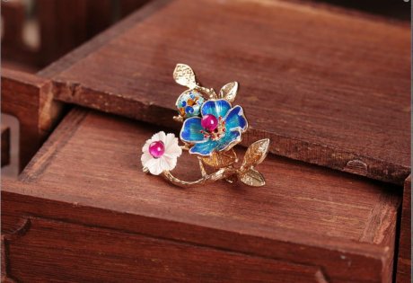 一枝蓝香胸针，景泰蓝中国风复古饰品