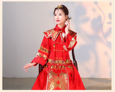 传统古典刺绣中式礼服，中国风唯美新娘礼服
