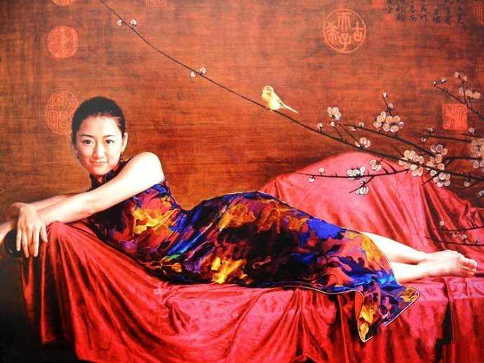 风情万种的油画旗袍女子！