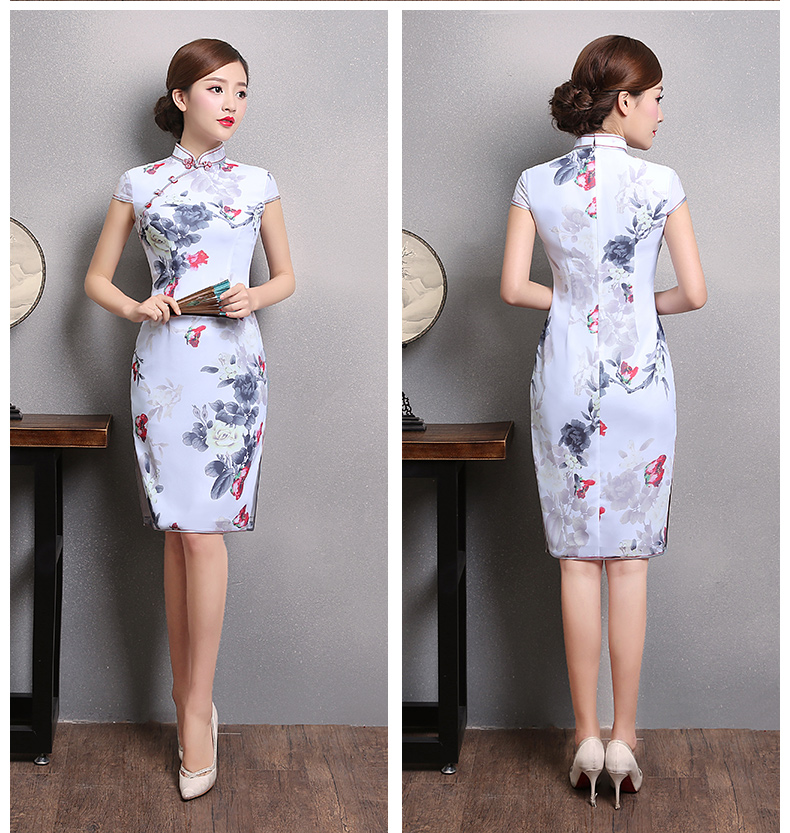 花美牡丹旗袍，复古中国风短袖旗袍裙