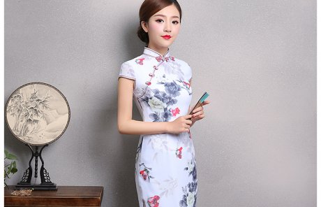 花美牡丹旗袍，复古中国风短袖旗袍裙
