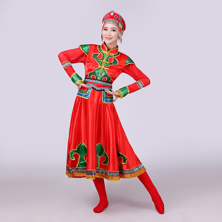 红色大裙摆蒙古族服饰，少数民族服装