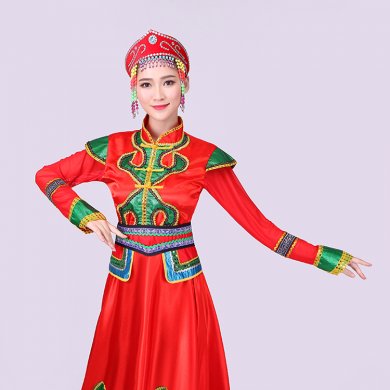 红色大裙摆蒙古族服饰，少数民族服装