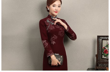 中国风荷花刺绣旗袍，复古中式旗袍裙