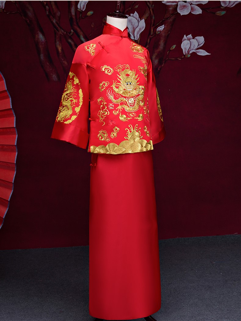 金龙男士古装中式礼服，复古中国风新郎礼服