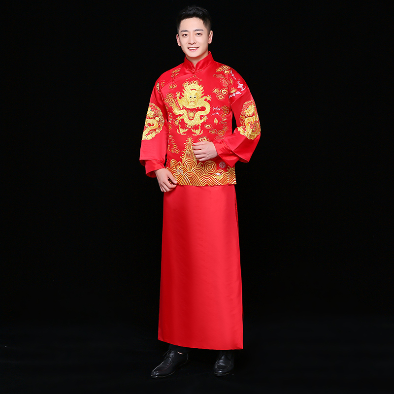 金龙刺绣男士中式礼服，时尚中国风新郎礼服