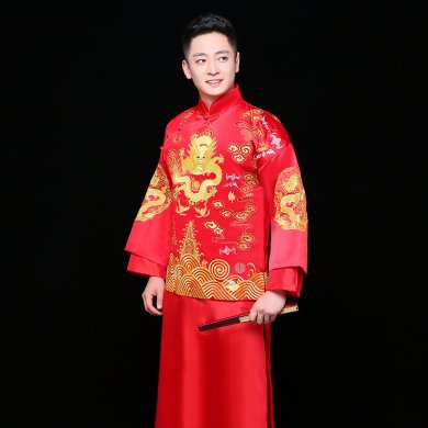 金龙刺绣男士中式礼服，时尚中国风新郎礼服