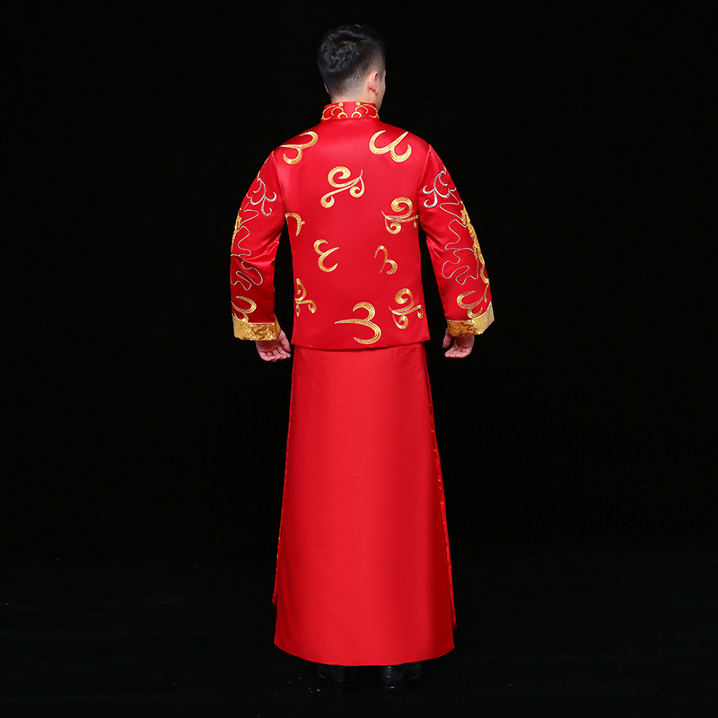 双龙刺绣男士中式礼服，时尚中国风新郎礼服