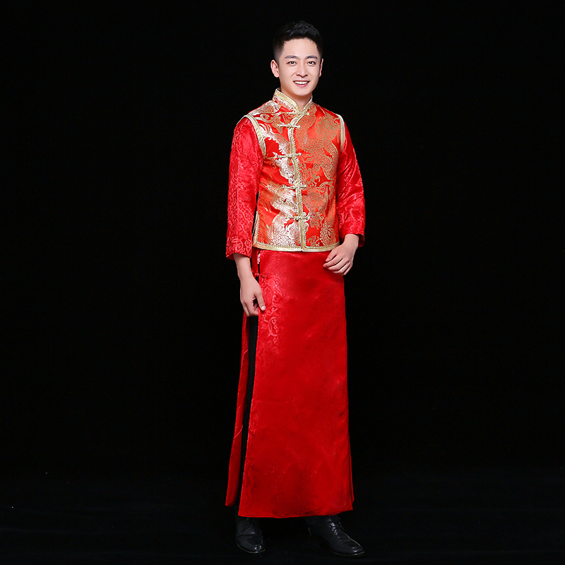 金龙刺绣马褂男士中式礼服，时尚新郎礼服