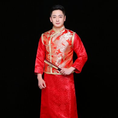 金龙刺绣马褂男士中式礼服，时尚新郎礼服