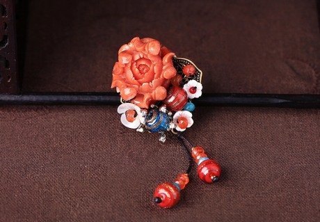 中国风立体花朵吊坠胸花，复古胸针项链饰品