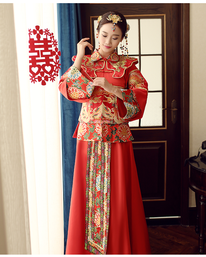 红色中式礼服，传统古典魅力新娘礼服
