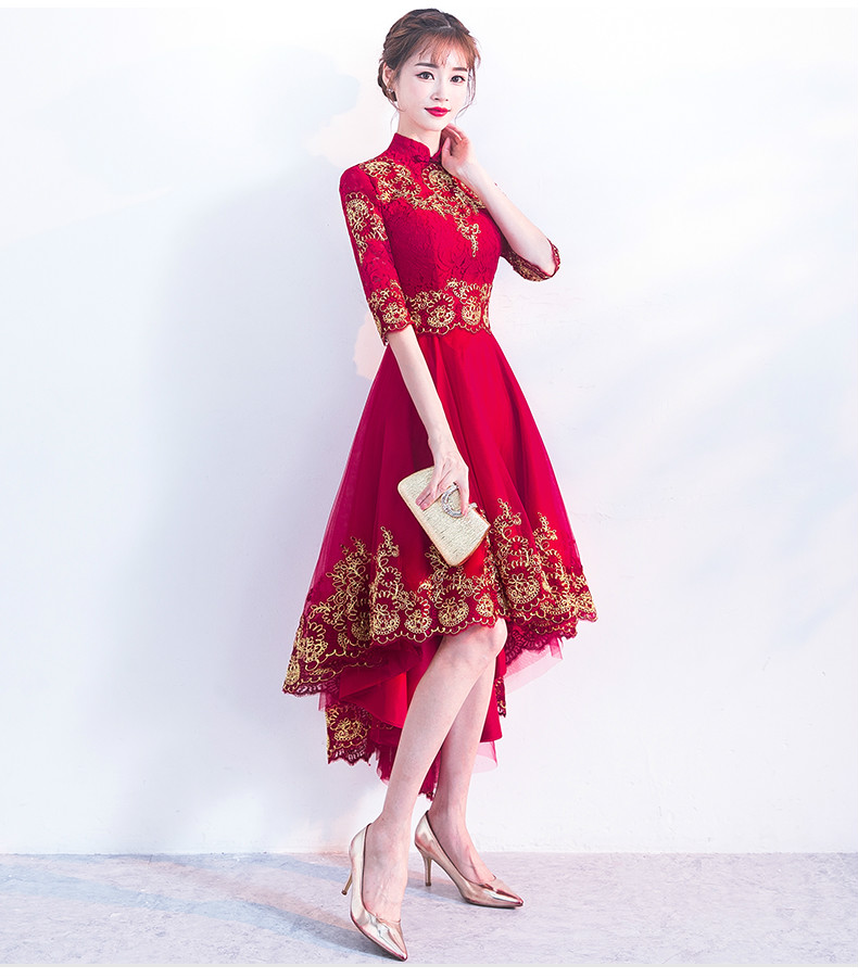 时尚传统中式礼服，红色新娘晚礼服