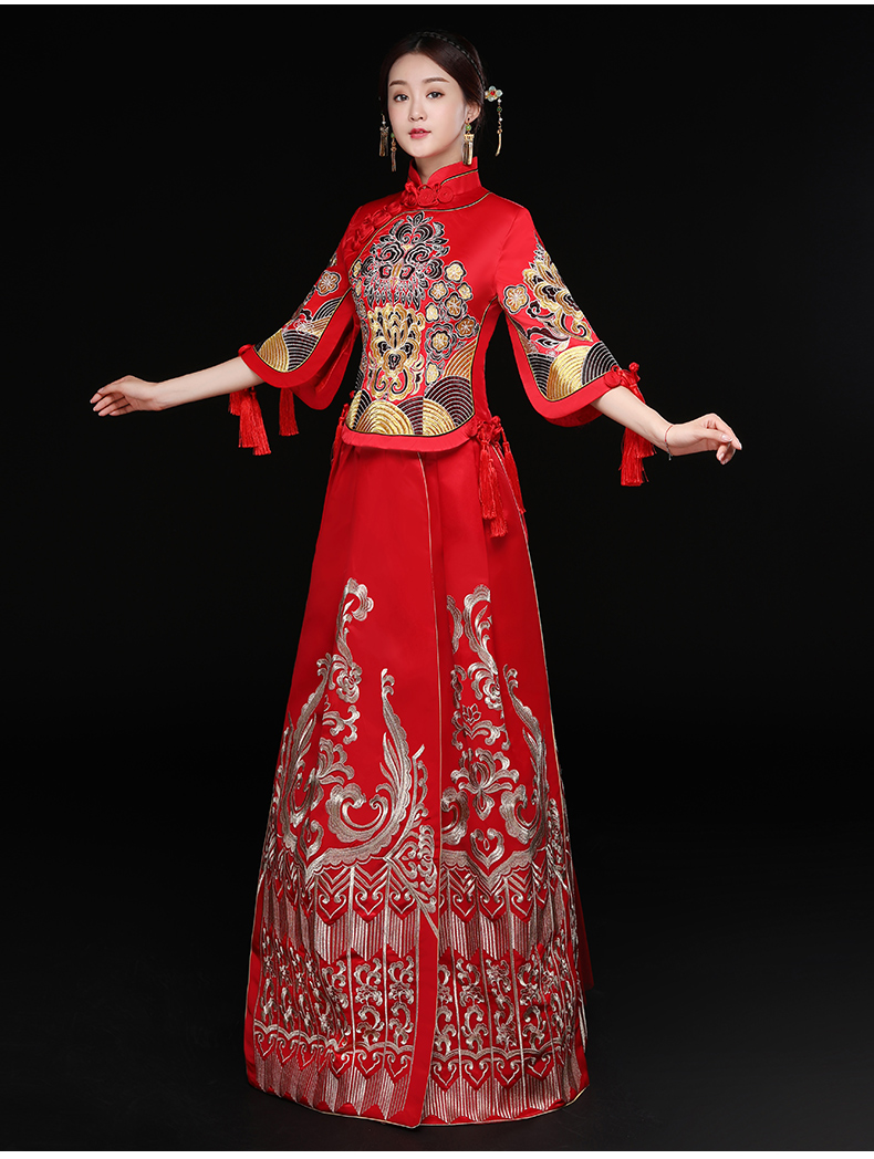 时尚中国风新娘礼服，结婚礼服中式礼服