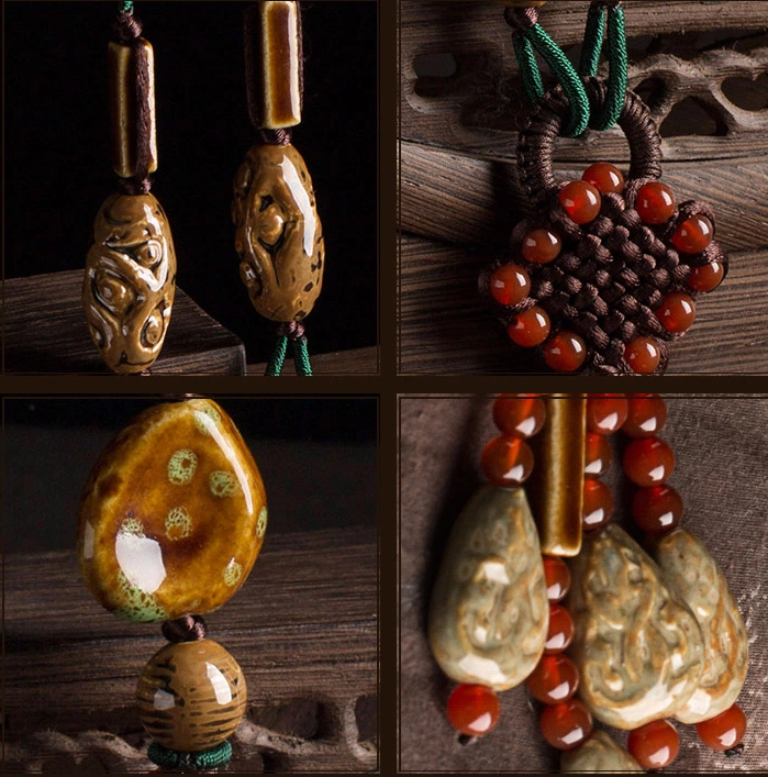陶瓷红玛瑙民族风毛衣链长款项链首饰
