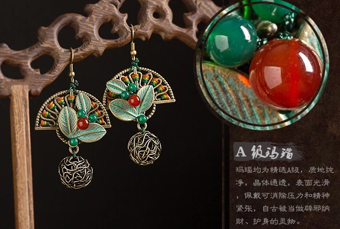 折扇摇复古中国风树叶扇形耳环首饰