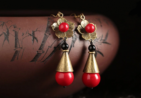 做旧古铜金属花朵耳环中国风首饰