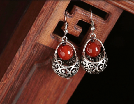 红玛瑙民族风耳饰复古风简约时尚耳环
