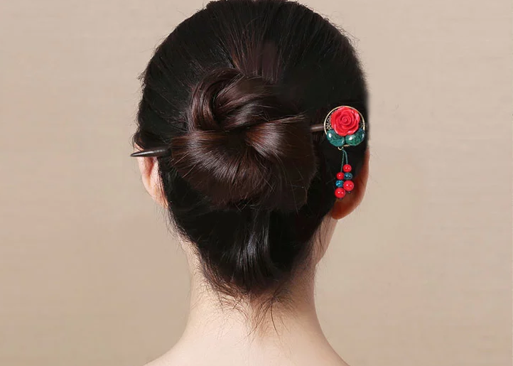中国风漆雕花朵民族风流苏簪子头饰