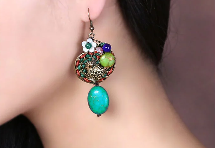 绿松石贝壳花复古气质耳环首饰