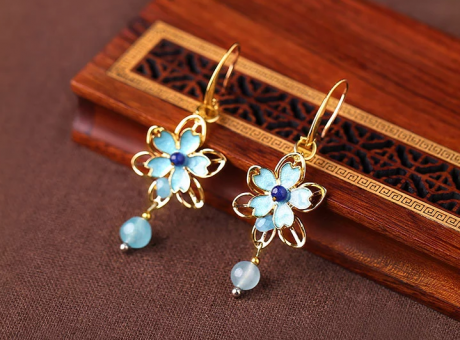 中国风景泰蓝花朵复古耳饰气质耳环
