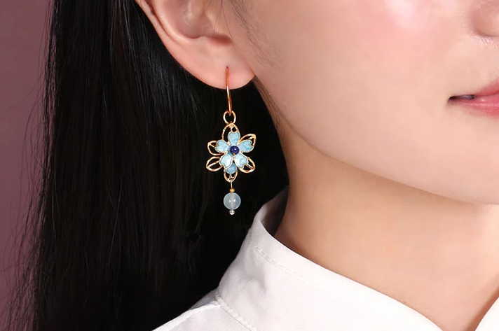中国风景泰蓝花朵复古耳饰气质耳环