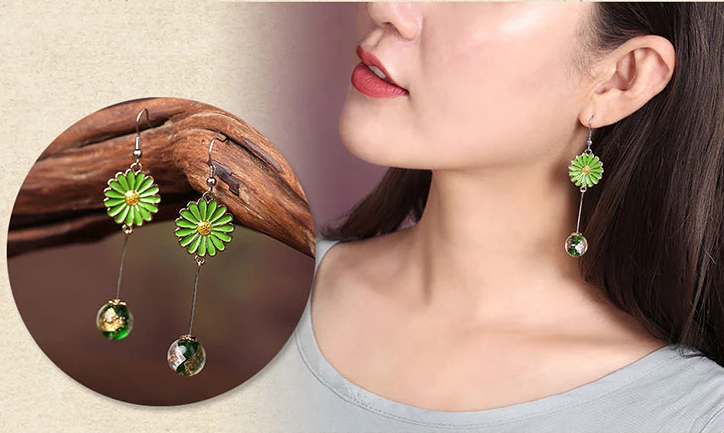 中国风时尚花朵吊坠复古可爱耳环