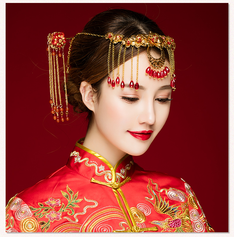 中式古典步摇额饰，优雅高贵眉心坠