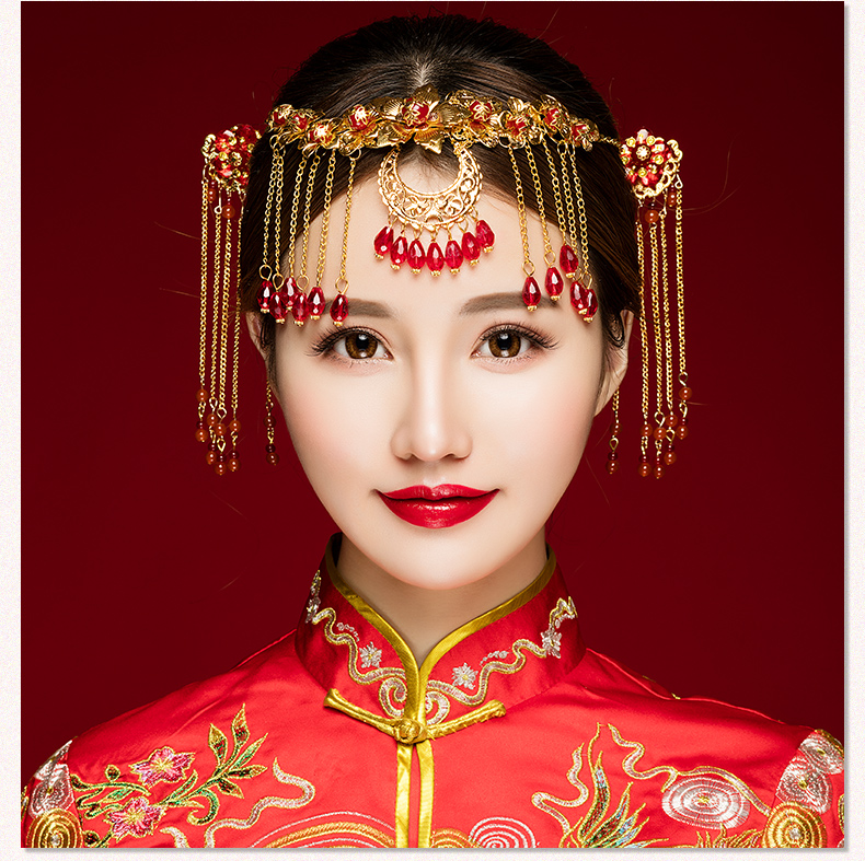 中式古典步摇额饰，优雅高贵眉心坠