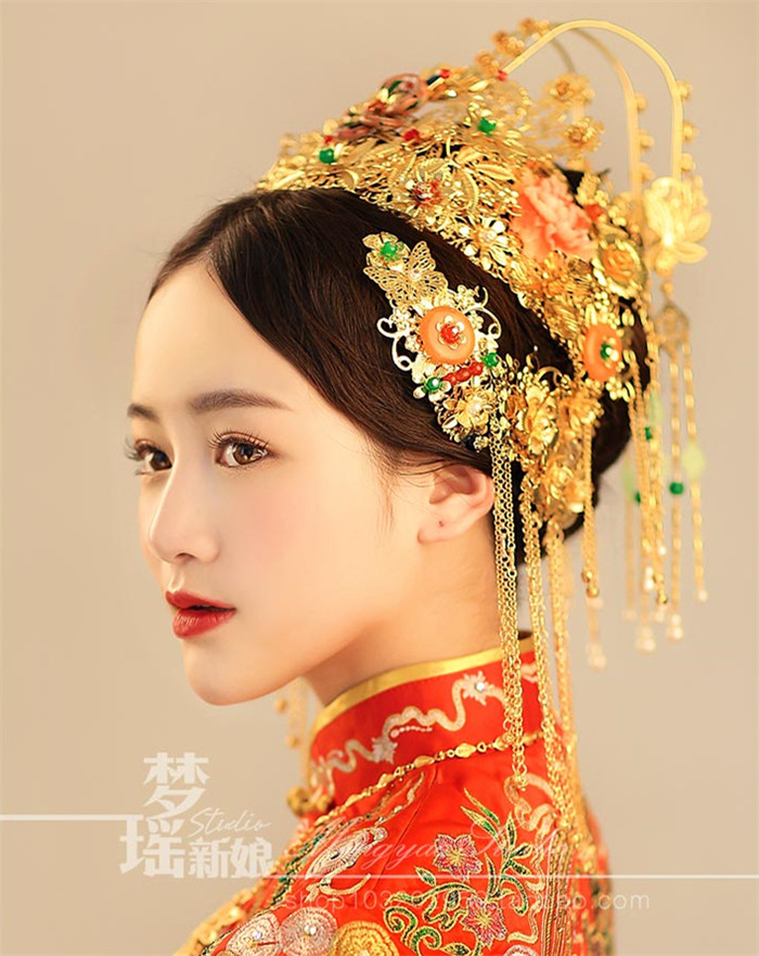 新娘古装头饰翠霞，中式婚礼发饰
