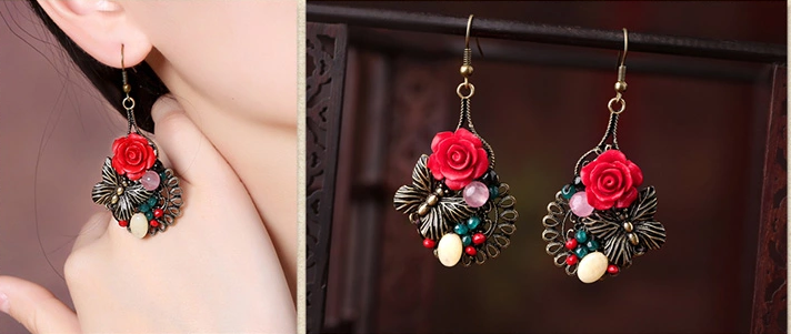 中国风典雅新娘首饰文艺气质玫瑰耳环