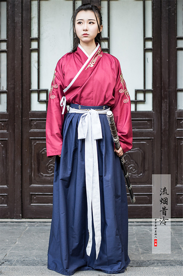 情侣汉服绣花火纹衣裳裋褐