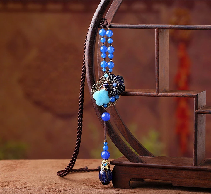 优雅迷人的民族风装饰品蓝色挂件项链