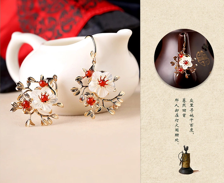 中国风复古气质花朵耳坠耳环饰品