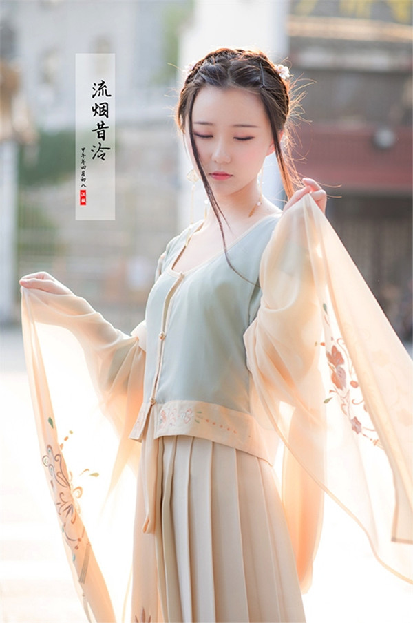 传统日常原创襦裙汉服坦领雪纺对襟绣花