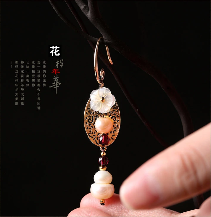 中国风手工耳环民族风珍珠耳环