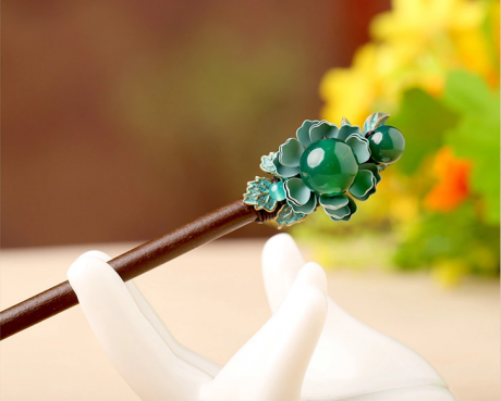 古典金属花朵绿玛瑙饰品民族风簪子