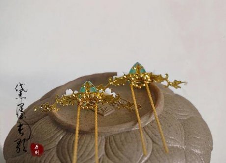 玛瑙贝壳花黄铜小发簪钗子