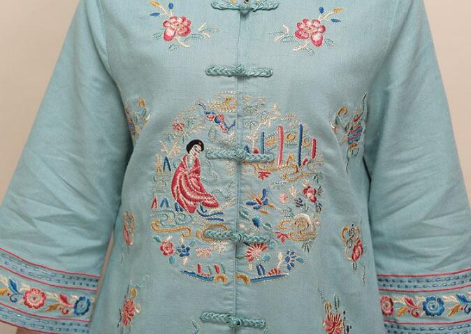 中国风棉麻刺绣女士唐装