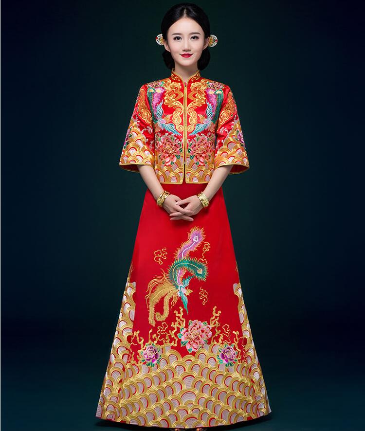 中国风刺绣锦缎复古嫁衣中式礼服