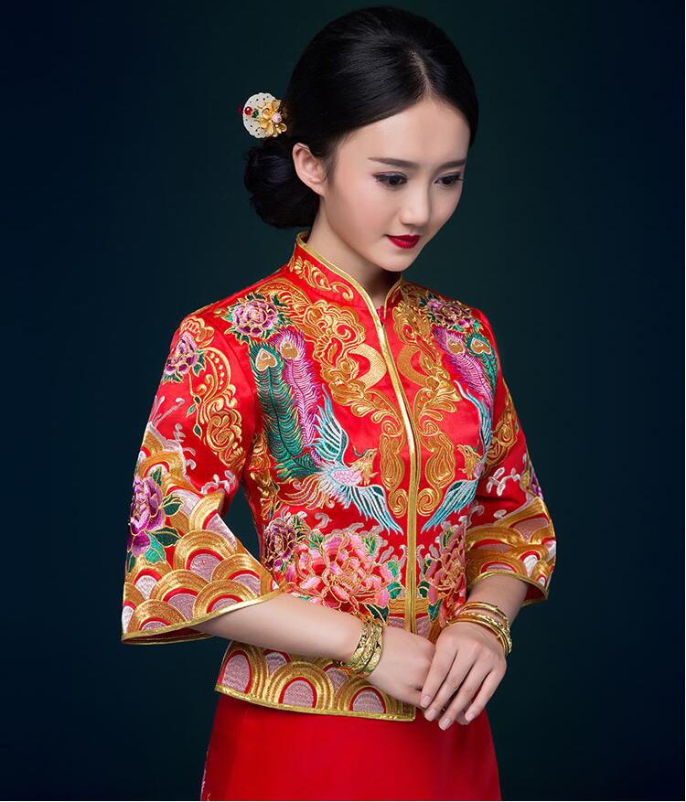 中国风刺绣锦缎复古嫁衣中式礼服