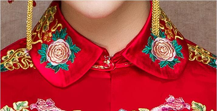 复古中国红刺绣龙凤褂新娘中式礼服图片