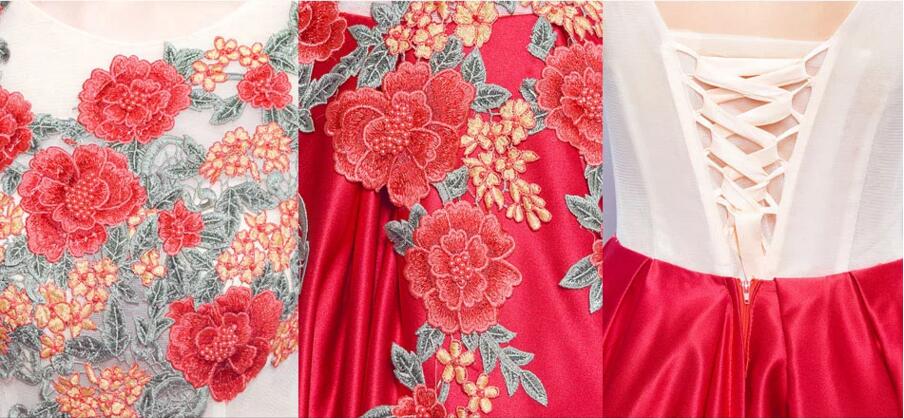 牡丹刺绣中式婚纱礼服